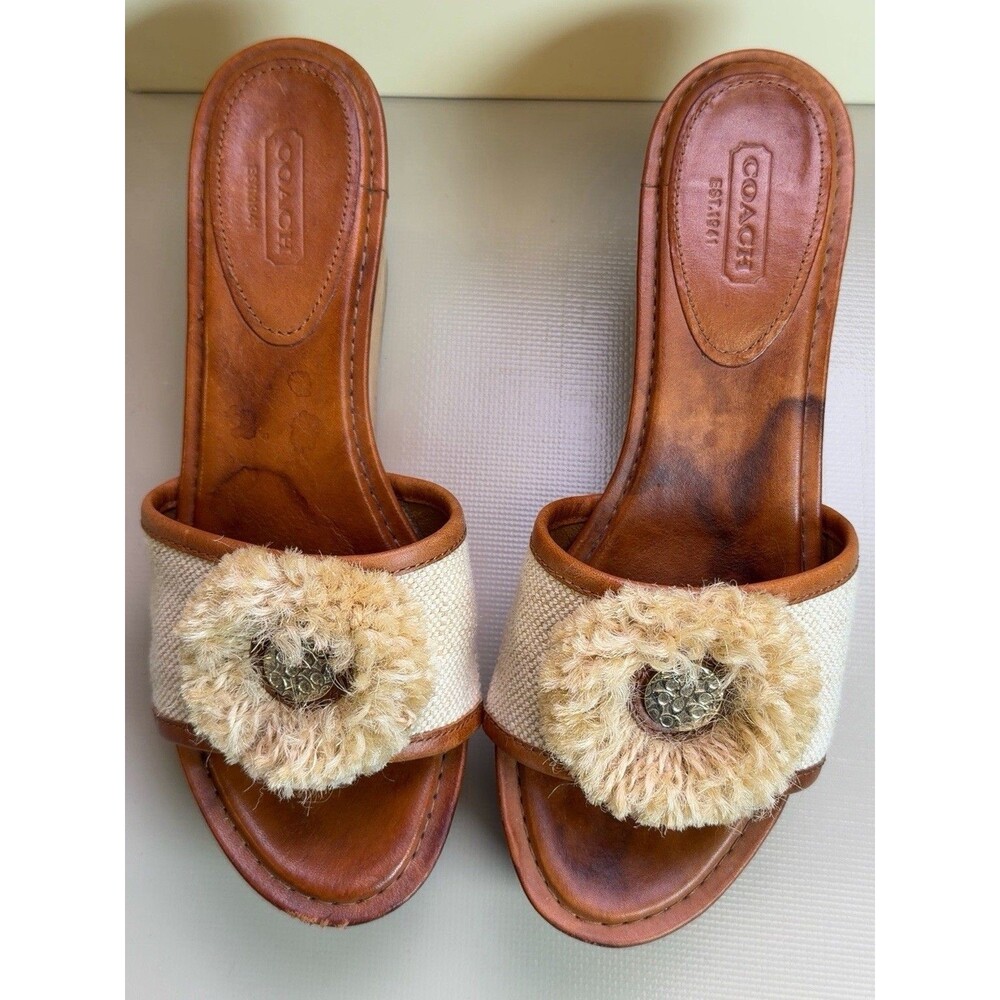 Coach Jazmin A8031 Canvas Cork Wedge Slide Sandals Natural Women’s 7.5M - Picture 7 of 12